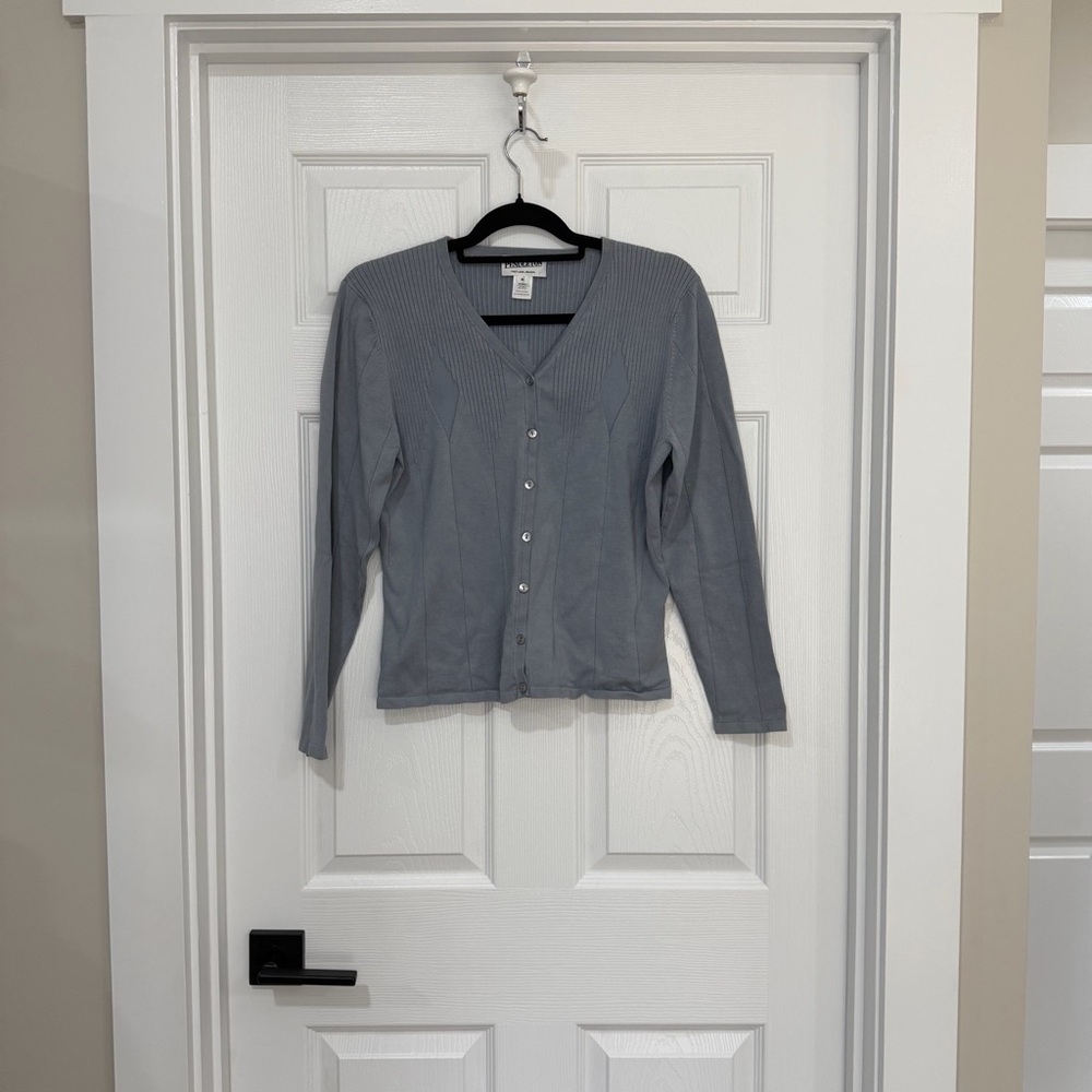 Vintage Pendleton Silk Light blue Gray Ribbed Cardigan